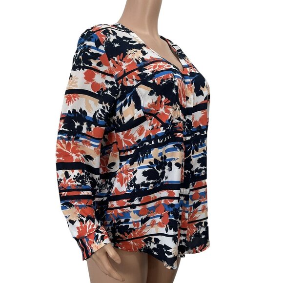 Simply Styled Womens Multicolored Button Down Top Blouse XL Long Roll Tap Sleeve - Picture 14 of 16